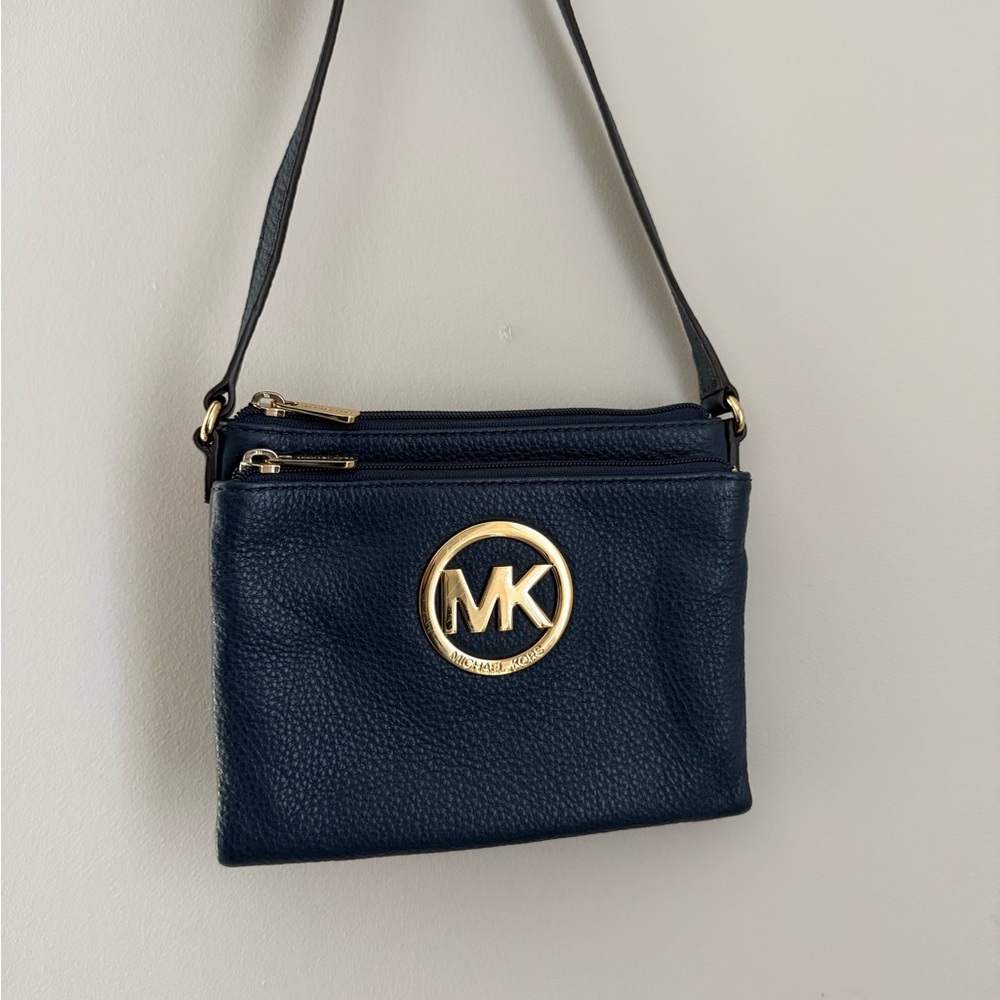 Michael Kors Dark Blue Crossbody Bag with Gold Accent